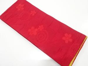 桜に花火模様織り出し　半幅帯